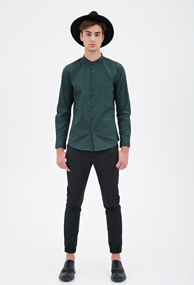 Green chinese collar shirt Clearance