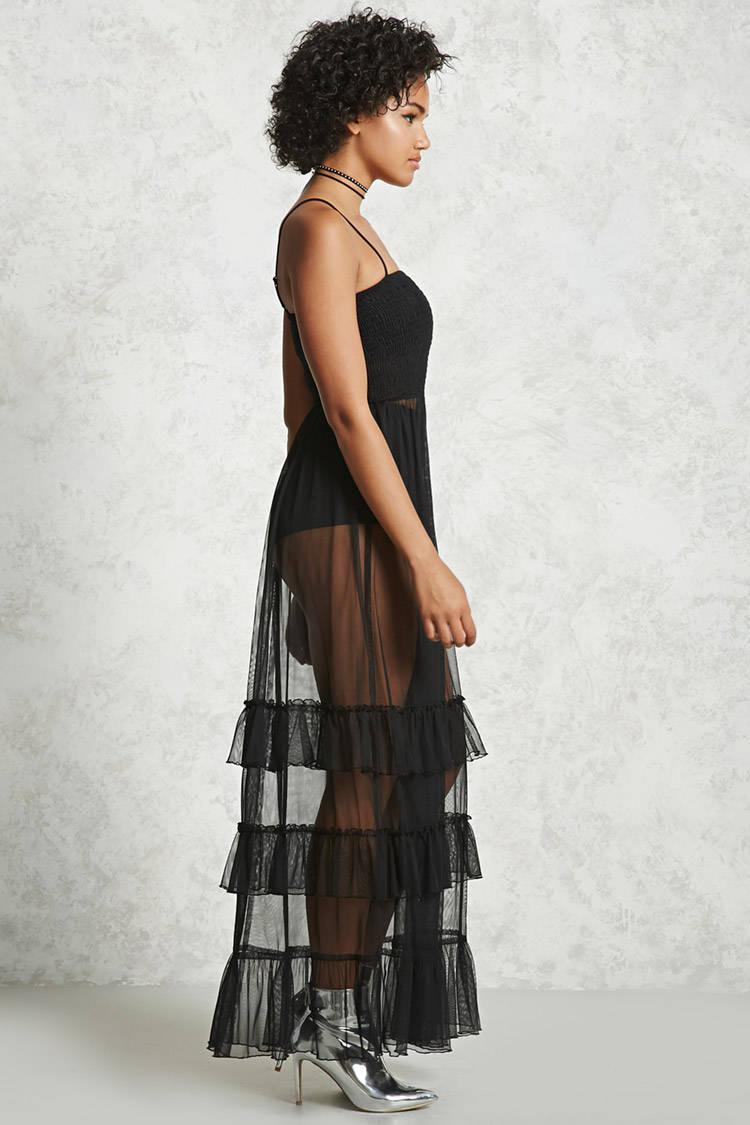 sheer ruffle maxi dress