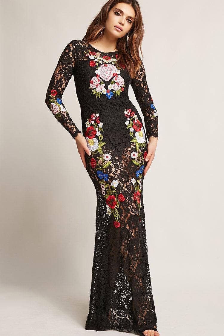 sheer black floral dress
