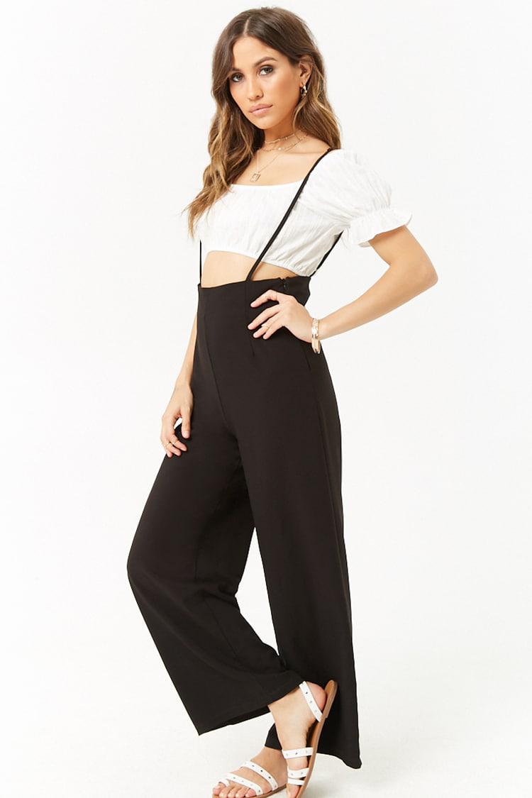 Forever 21 Synthetic Suspender Wide-leg Pants in Black | Lyst