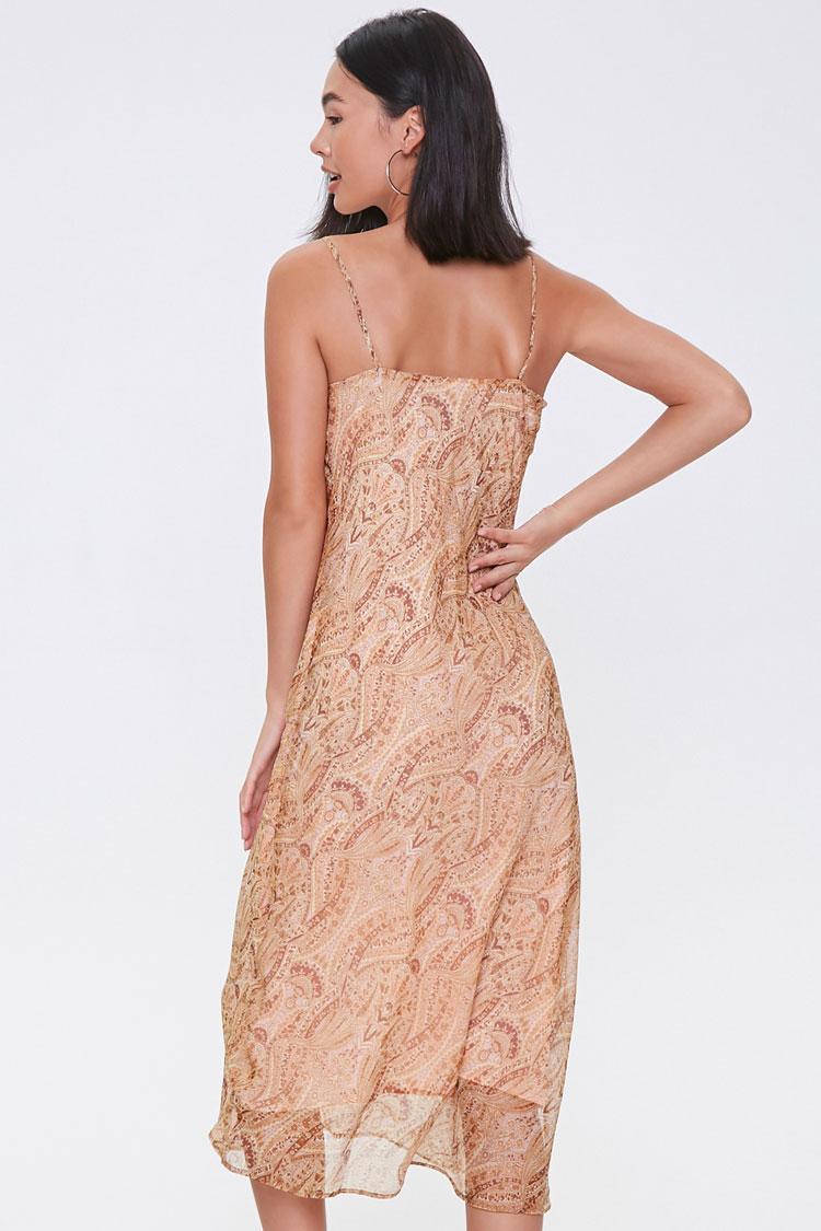 Chiffon Ornate Print Midi Dress in Pink 