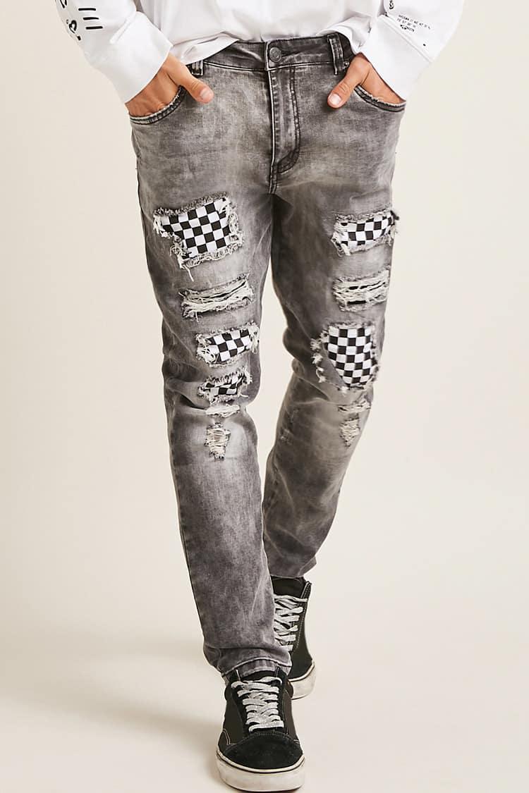 black ripped jeans with checkers