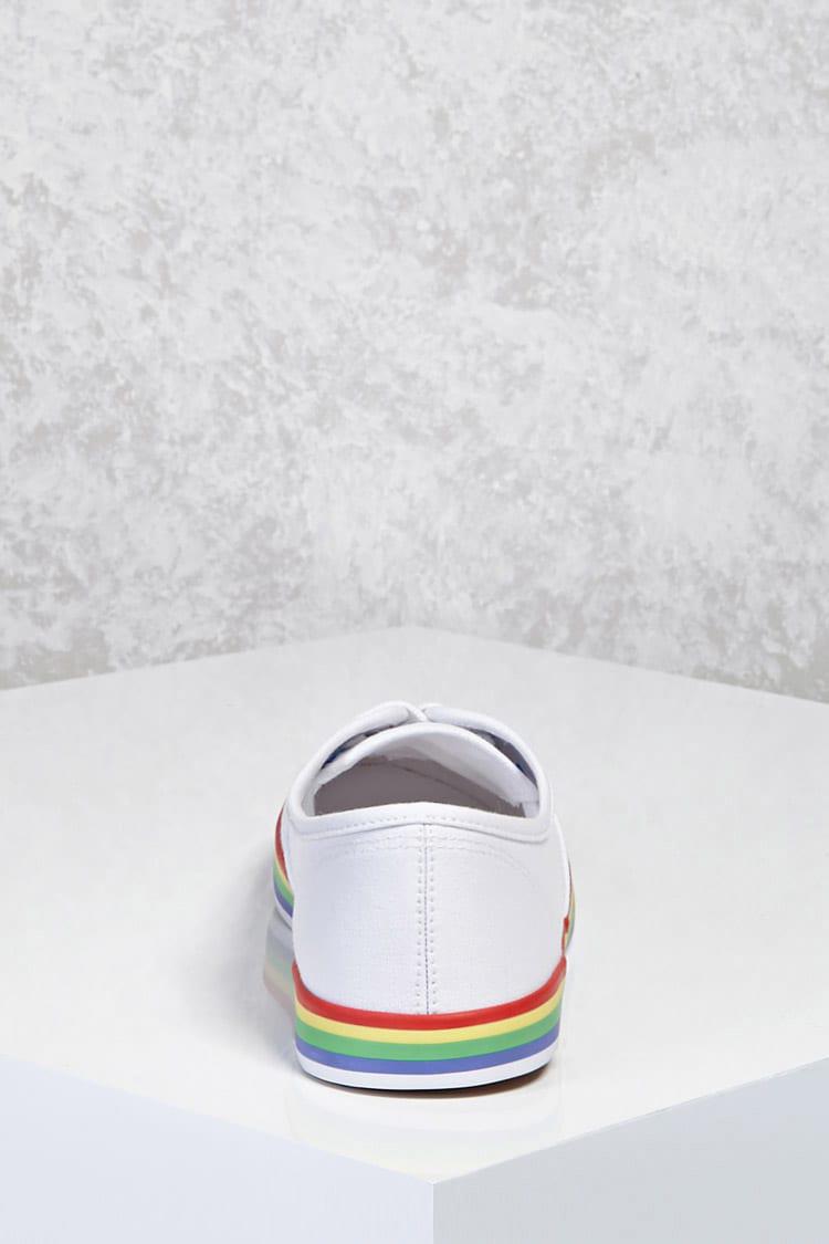 white shoes with rainbow stripe