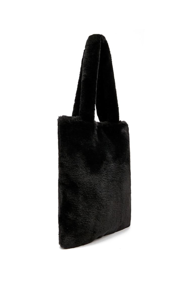 black fur tote bag