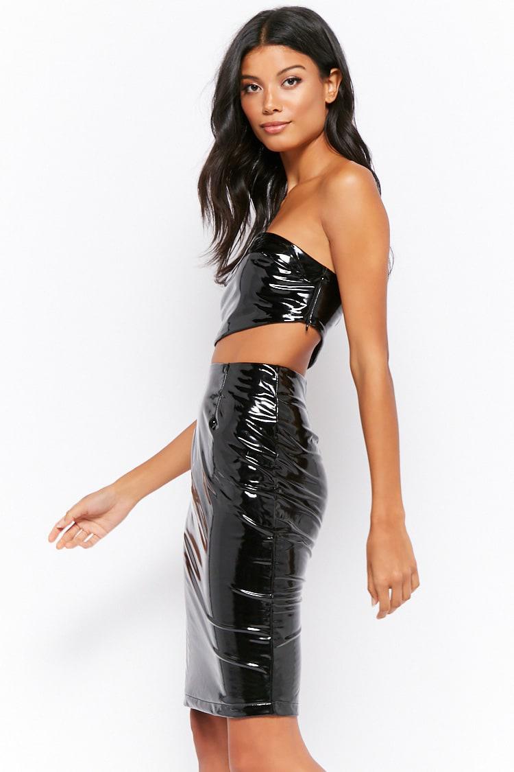 Forever 21 Synthetic Vinyl Crop Top & Pencil Skirt Set in Black | Lyst