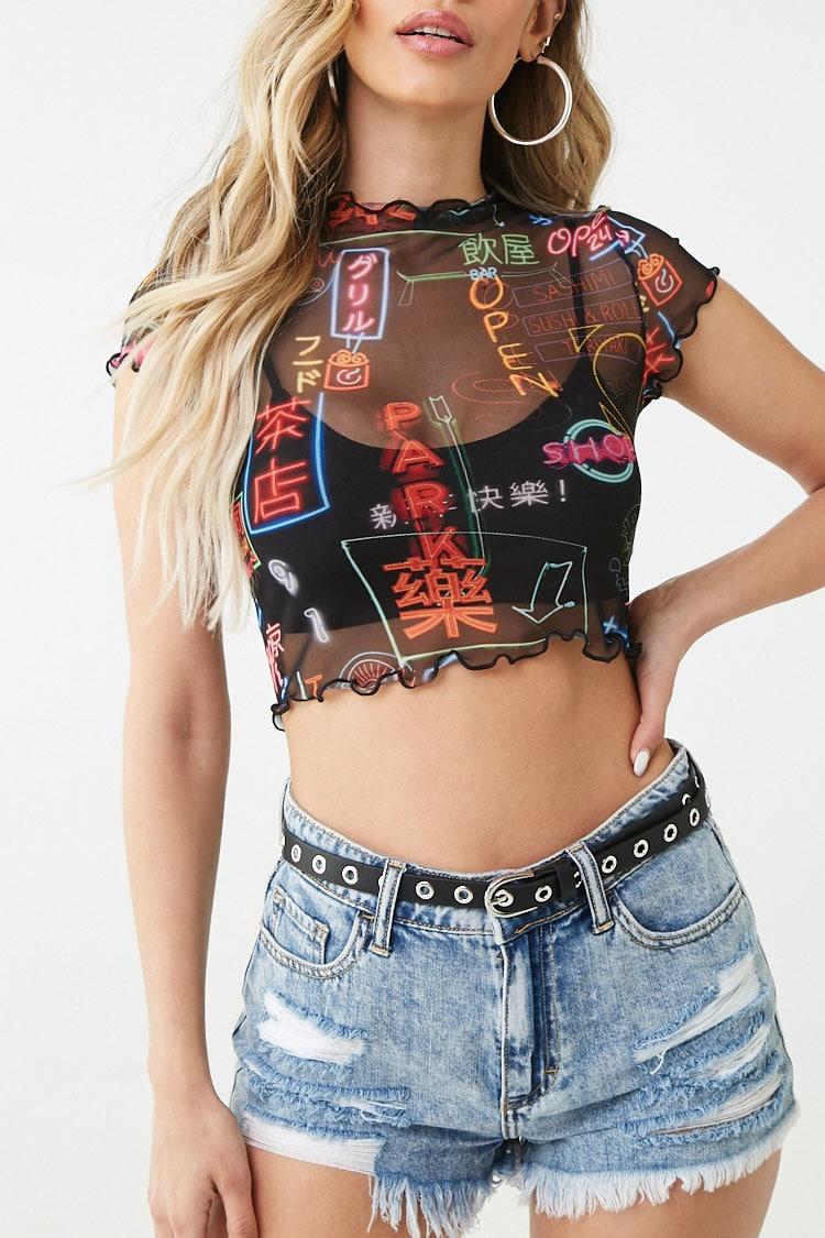 Forever 21 Tokyo Graphic Mesh Top 