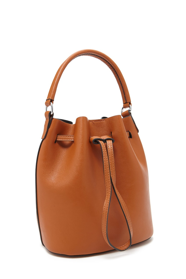 Forever 21 Faux Leather Bucket Bag in Gold (Tan) | Lyst