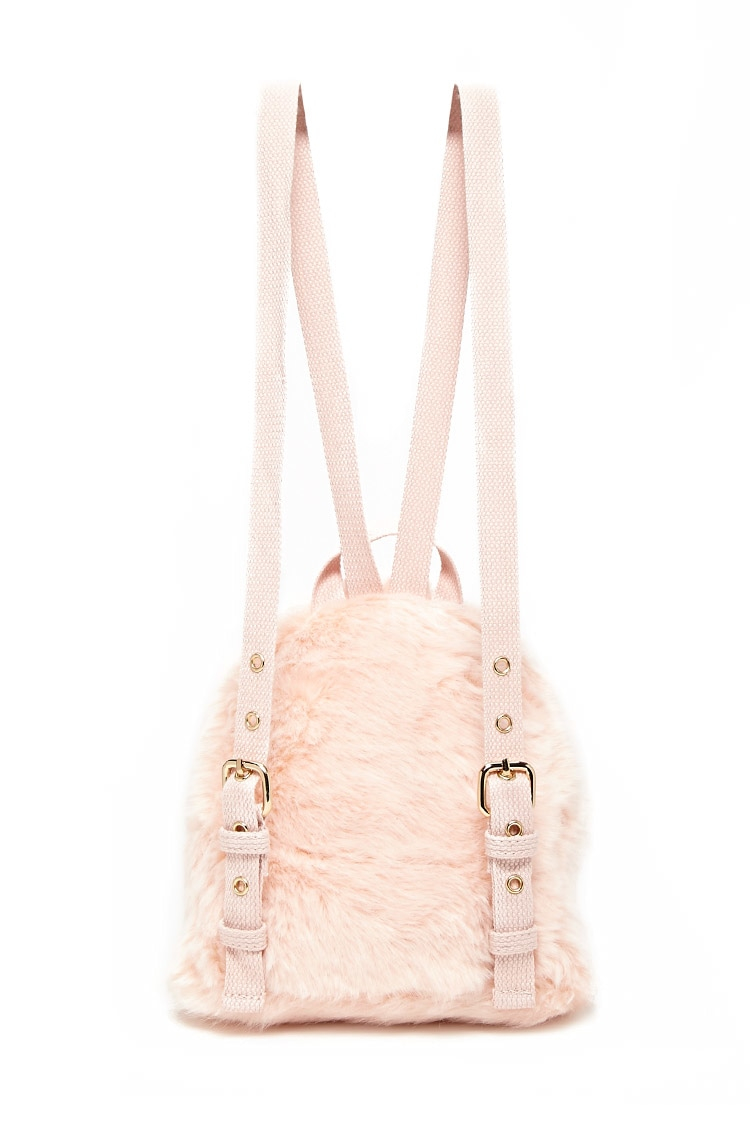 pink fuzzy mini backpack