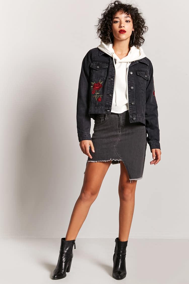 black rose denim jacket