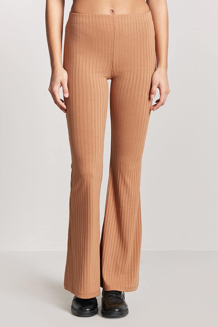 Forever 21 Synthetic Women's Ribbed Flare Trousers in Brown - Lyst