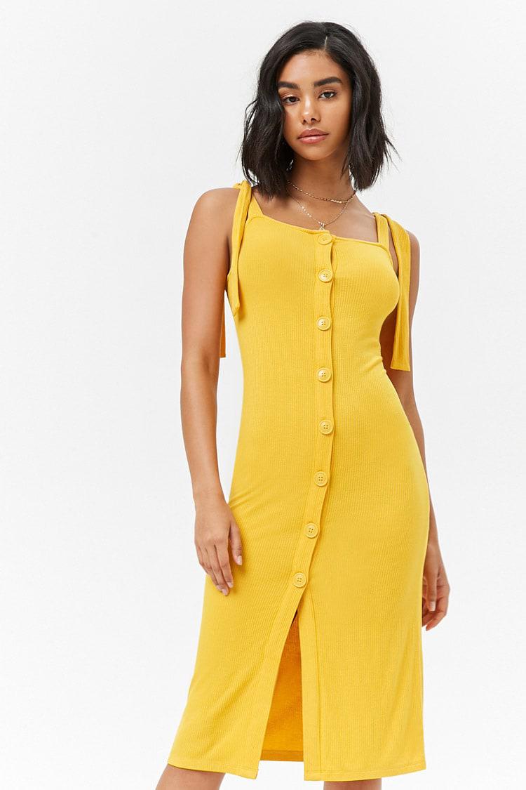 yellow button down dress