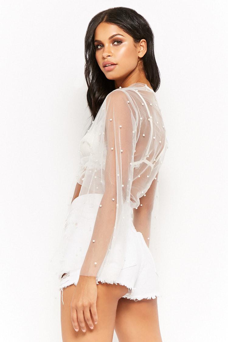 white pearl mesh top