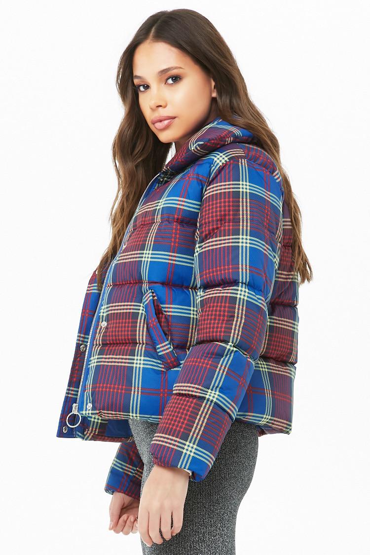 red plaid puffer vest