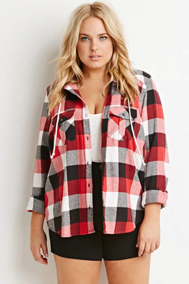 plus size plaid hooded shirts & tops