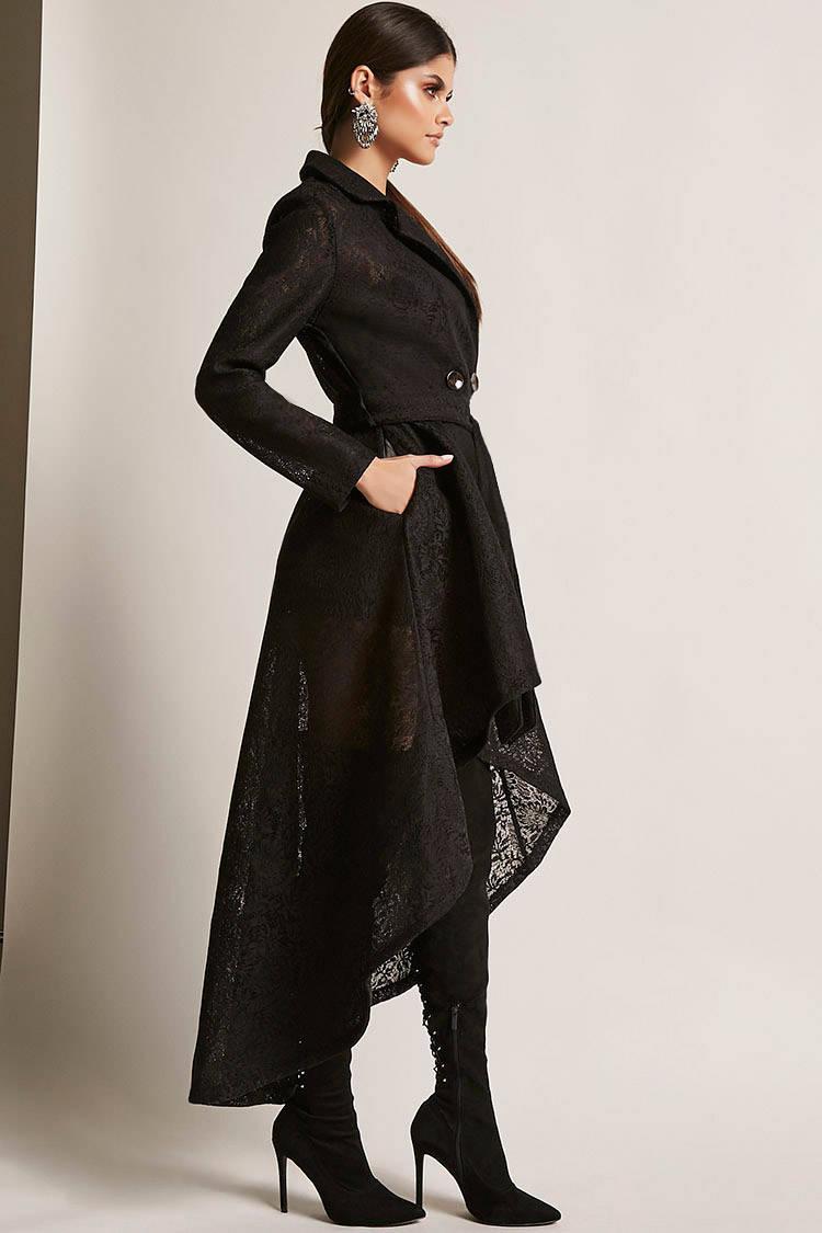 Synthetic Floral High-low Trench Coat 