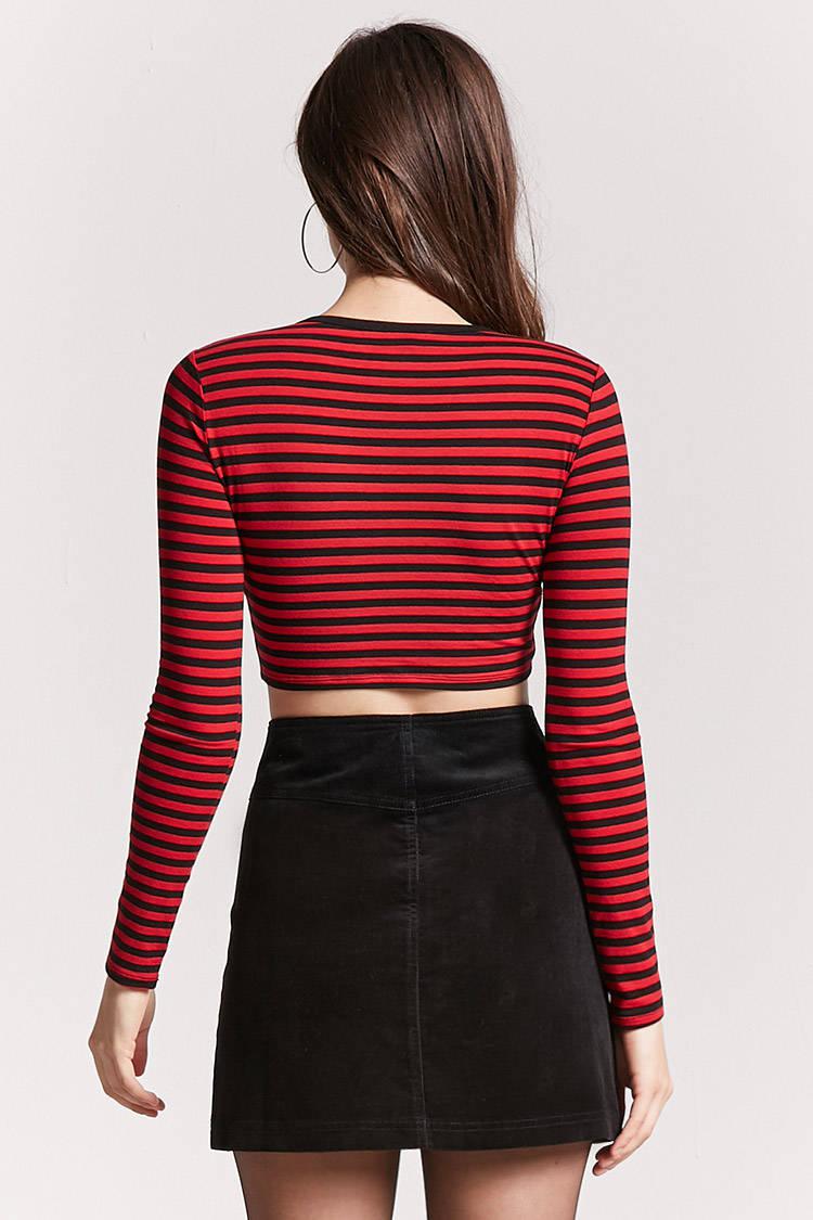 Forever 21 Cotton Contrast Striped Crop Top in Red/Black (Red) | Lyst