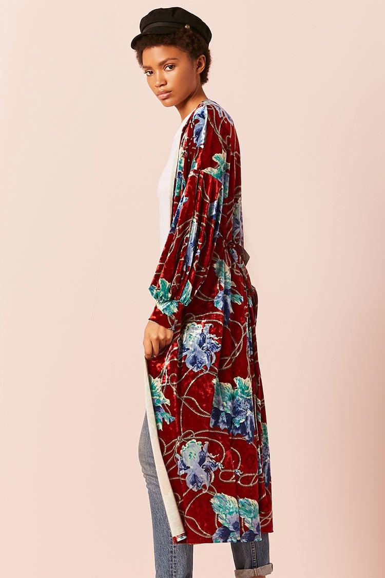 Floral Velvet Duster Cardigan 