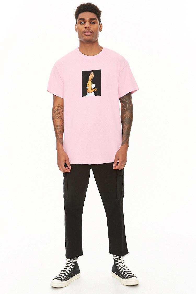 black graphic tee with pink