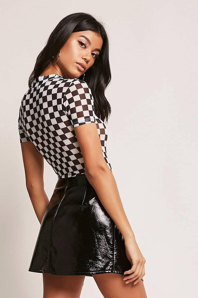 black and white checkered bodysuit
