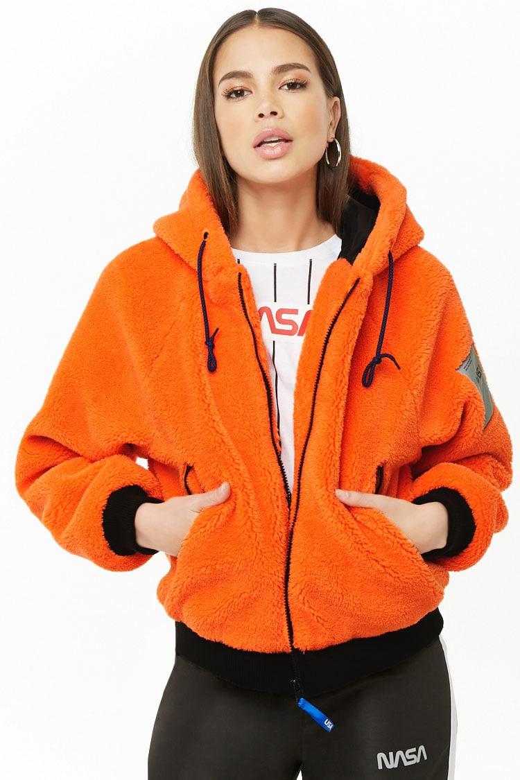 Forever 21 Nasa Hooded Faux Fur Jacket 