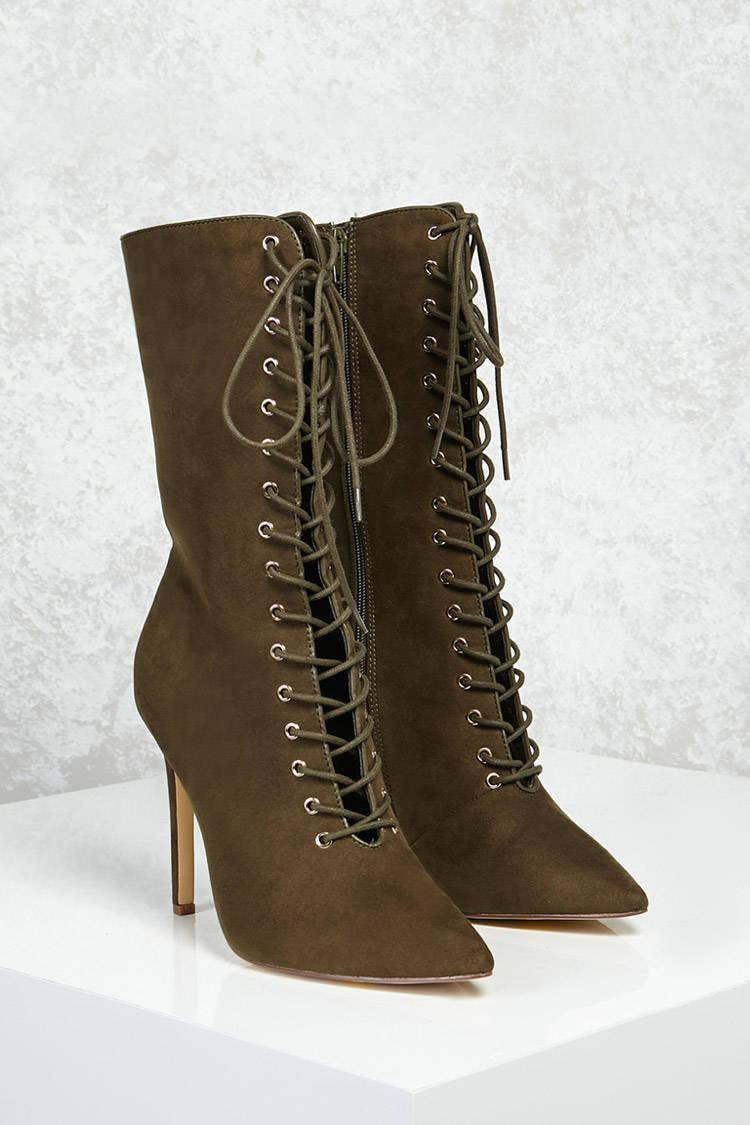 olive lace up booties