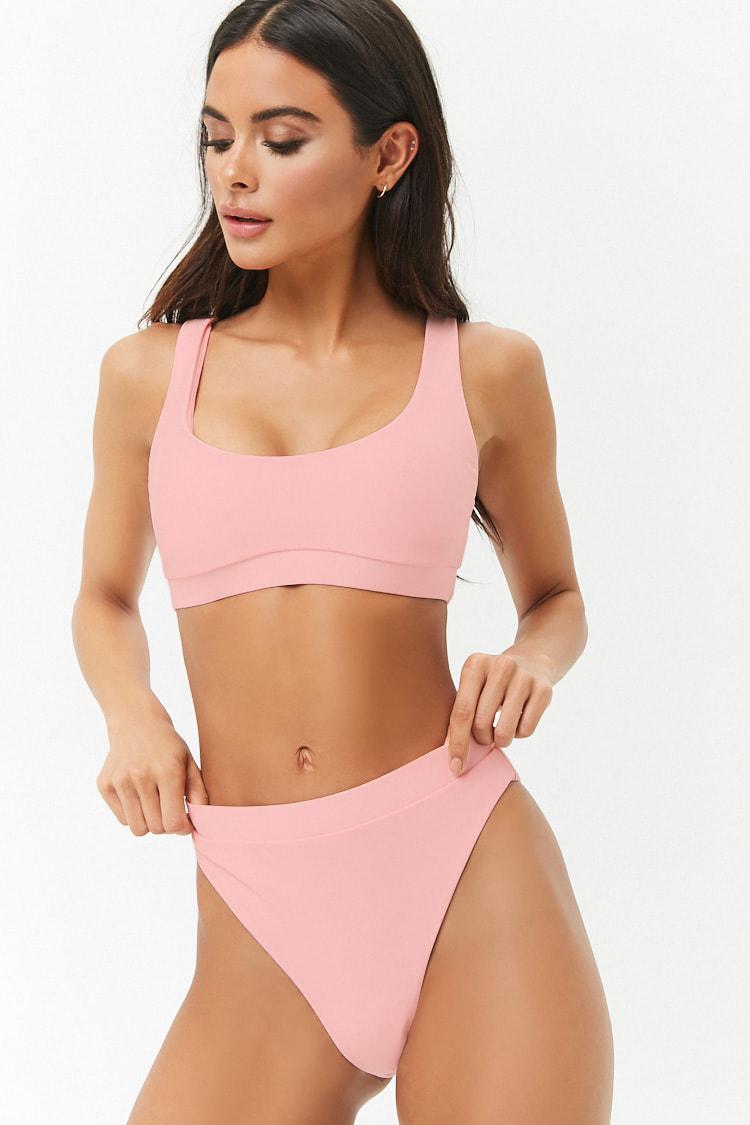 Forever 21 Synthetic High-waisted High-leg Bikini Bottoms in Light Pink ( Pink) - Lyst