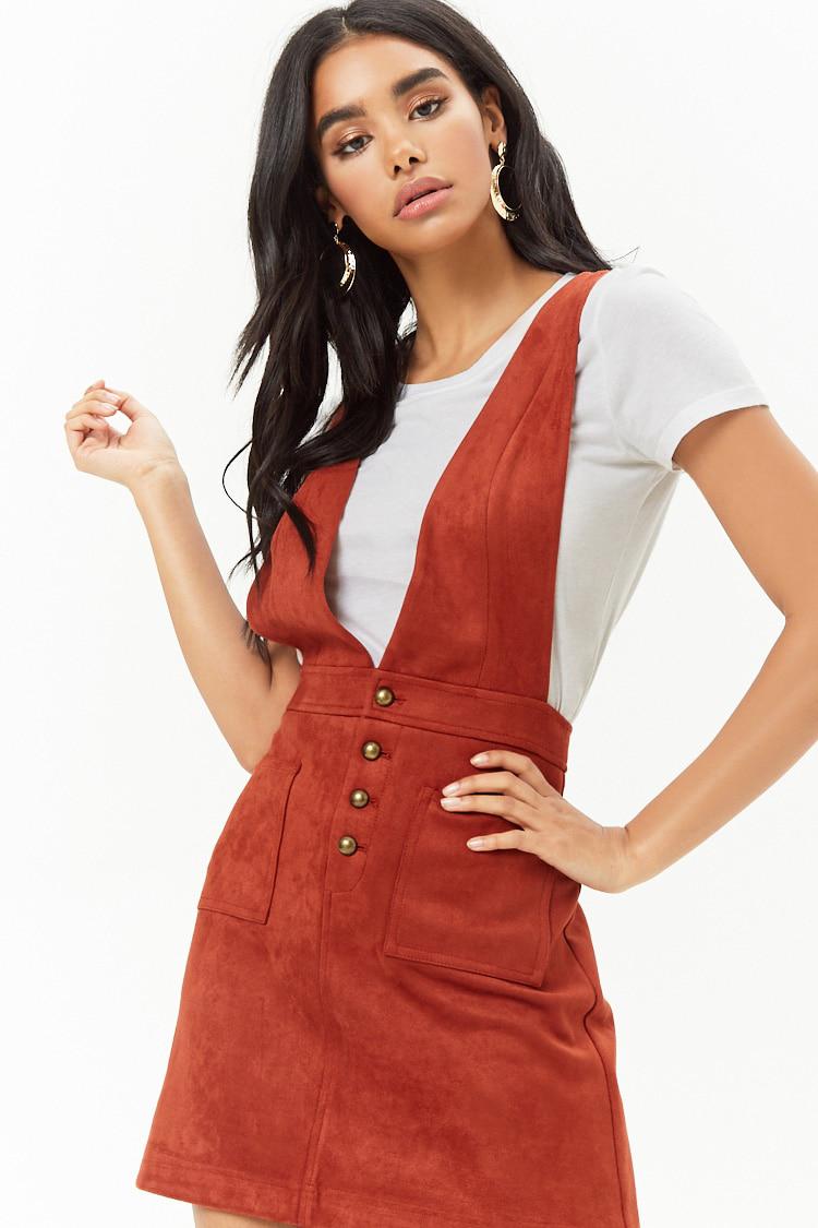 faux suede pinafore dress