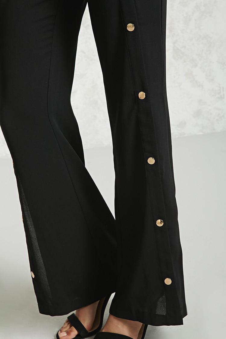 Forever 21 Synthetic Snap-button Wide Leg Pants in Black | Lyst