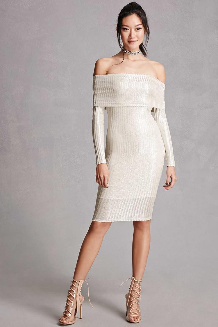 Lyst - Forever 21 Off-the-shoulder Metallic Dress in White