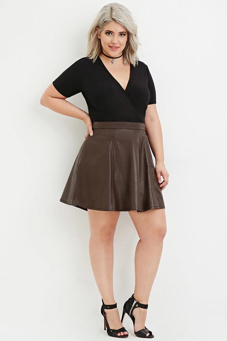 F21 2X Forever 21 Plus-sized Faux leather Checked Party Concert Skirt 
