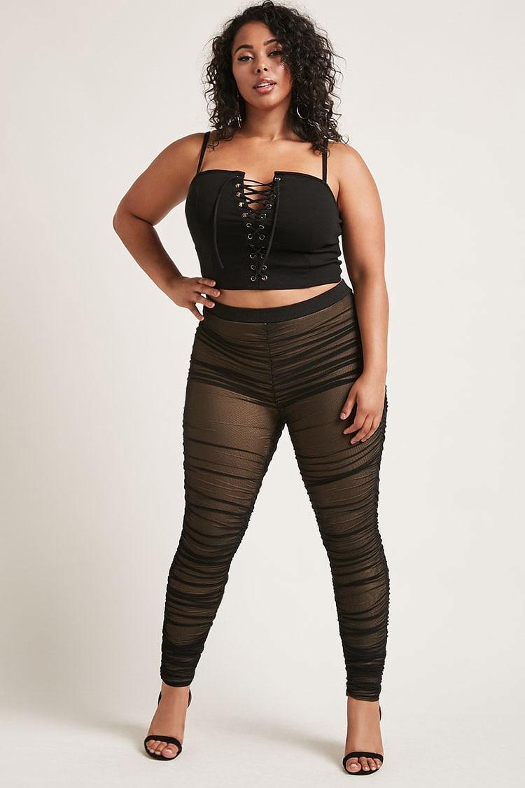 Synthetic Plus Size Ruched Leggings 