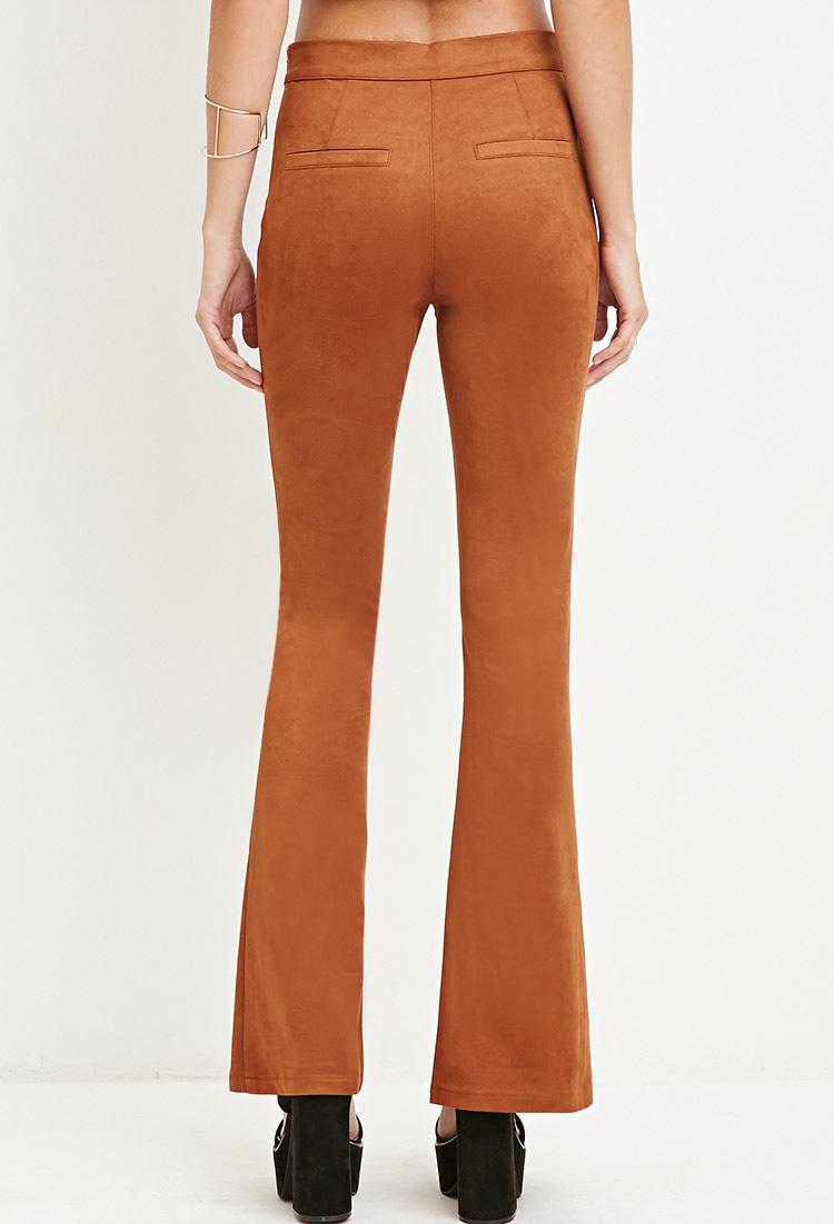 Faux Suede Flared Pants in Chestnut 