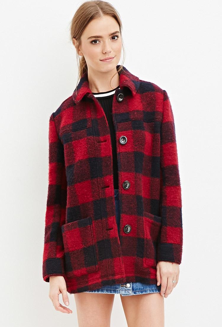 buffalo check wool coat