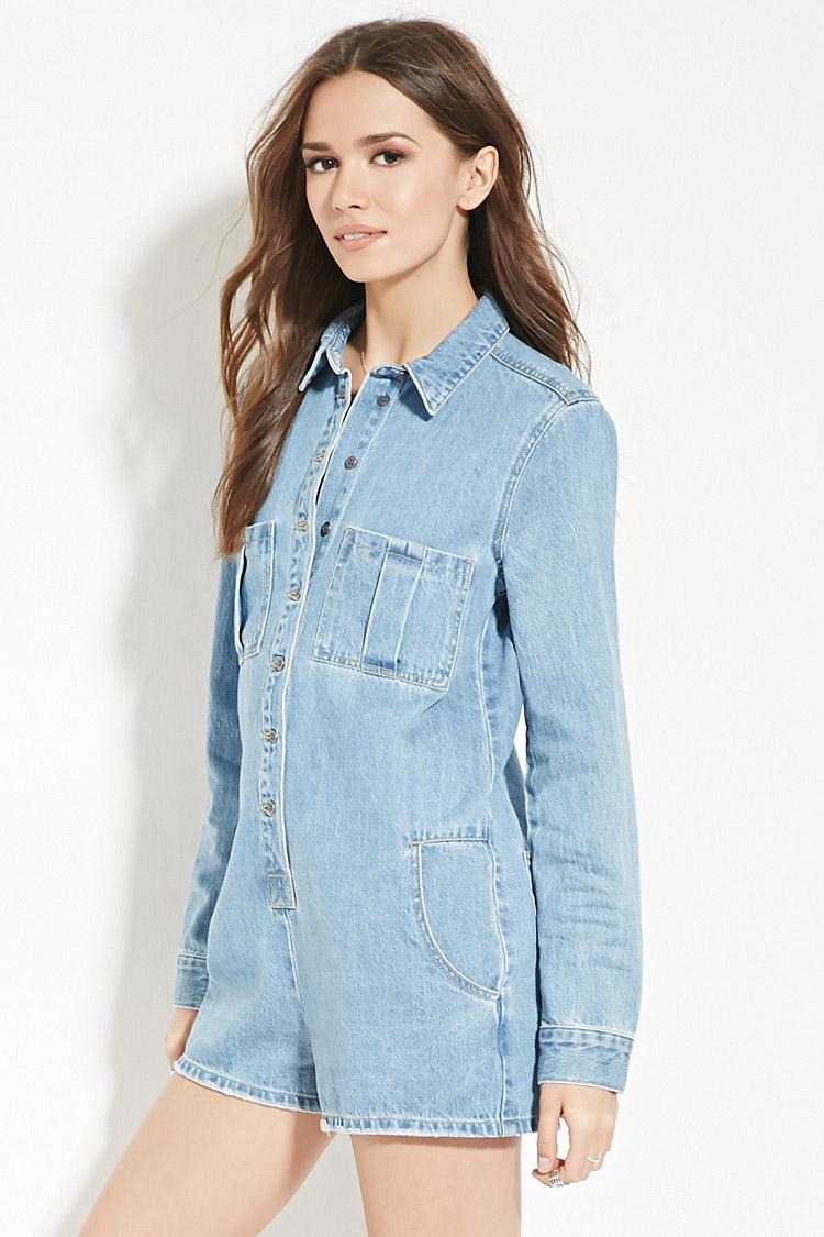Forever 21 Contemporary Denim Romper in 