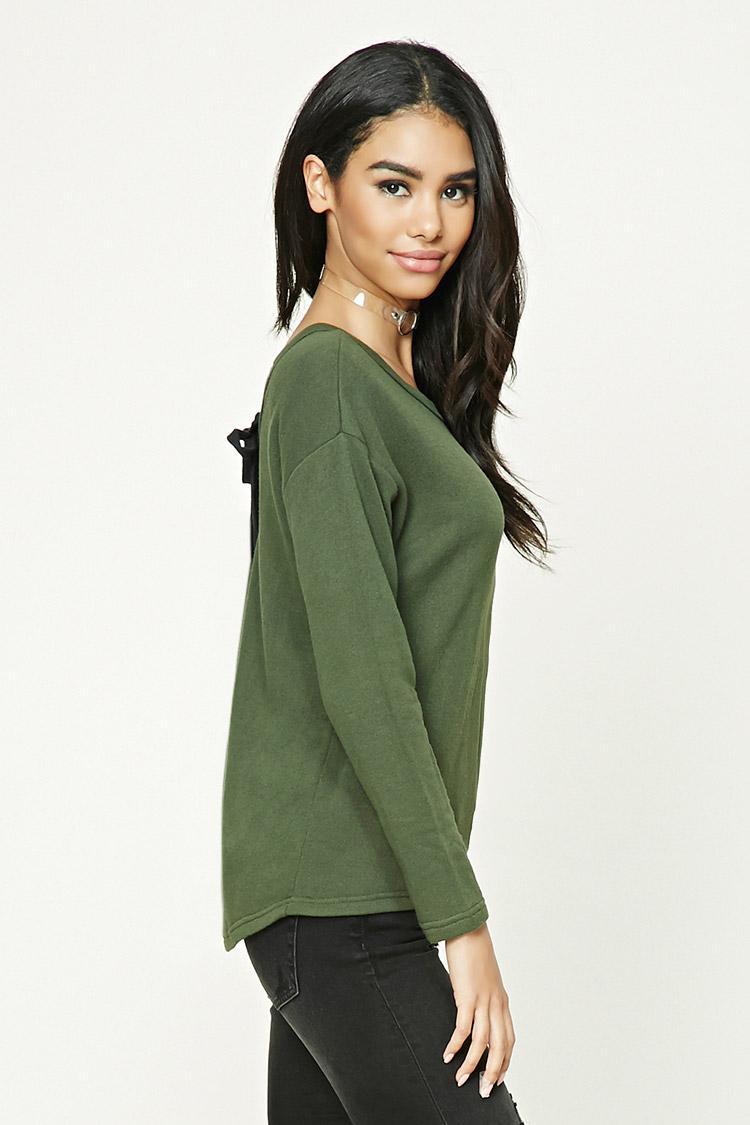 Lyst - Forever 21 Lace-up Sweatshirt in Green