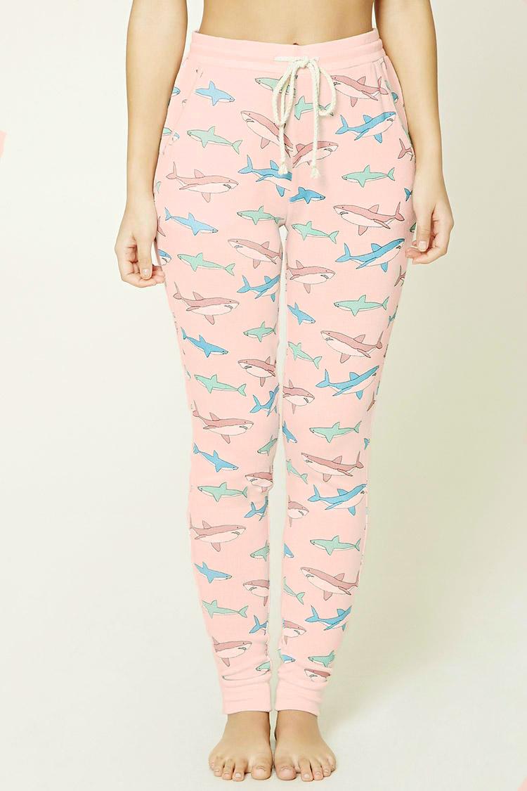 Synthetic Shark Print Pj Pants 