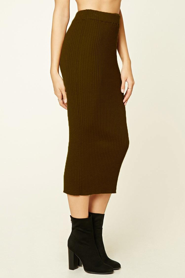 forever 21 contemporary knit midi skirt in green lyst forever 21 contemporary knit midi skirt in green lyst