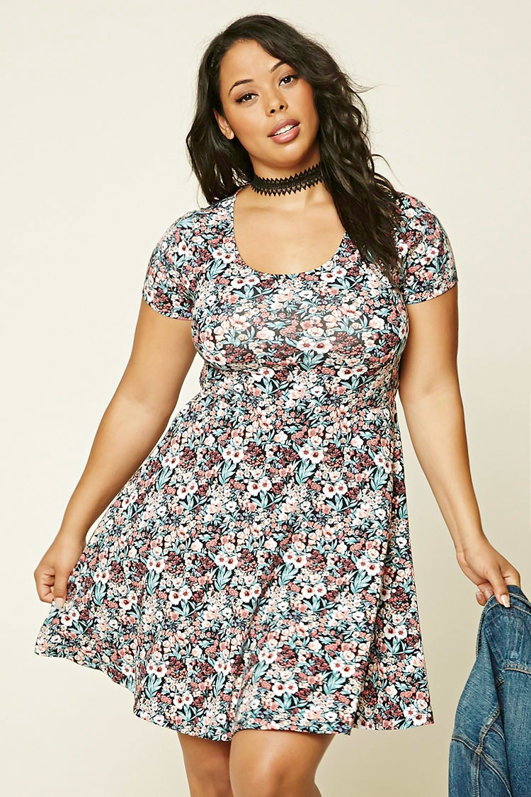 plus size floral skater dress