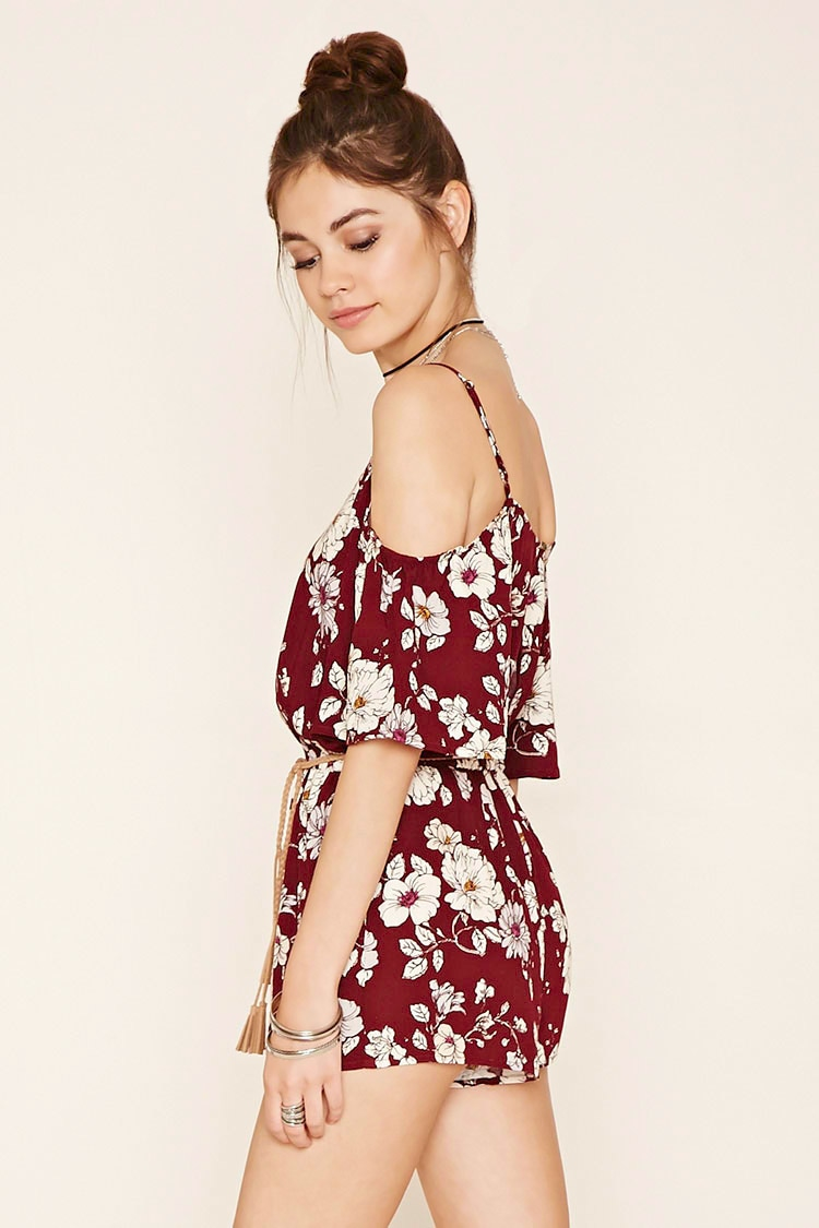Lyst Forever 21 Floral Open Shoulder Playsuit In lyst forever 21 floral open shoulder playsuit in