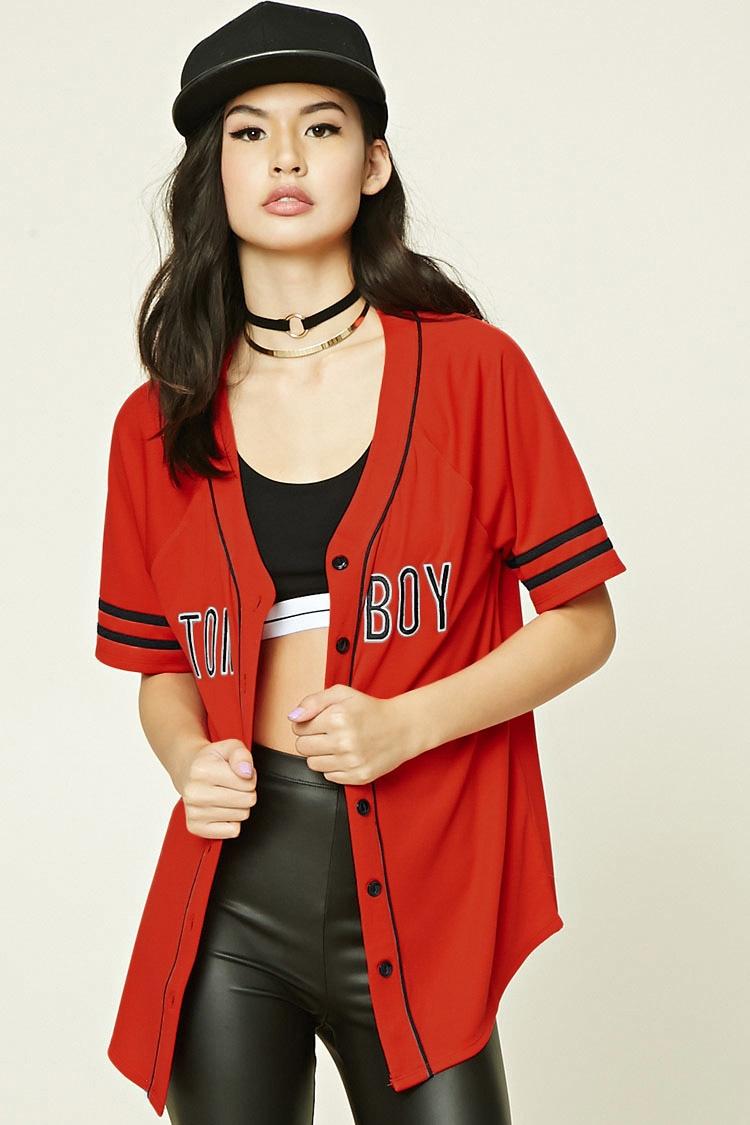 red baseball jersey womens