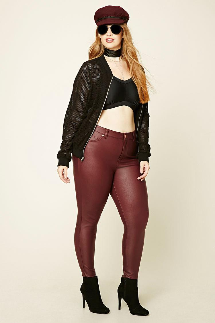 plus size red leather pants