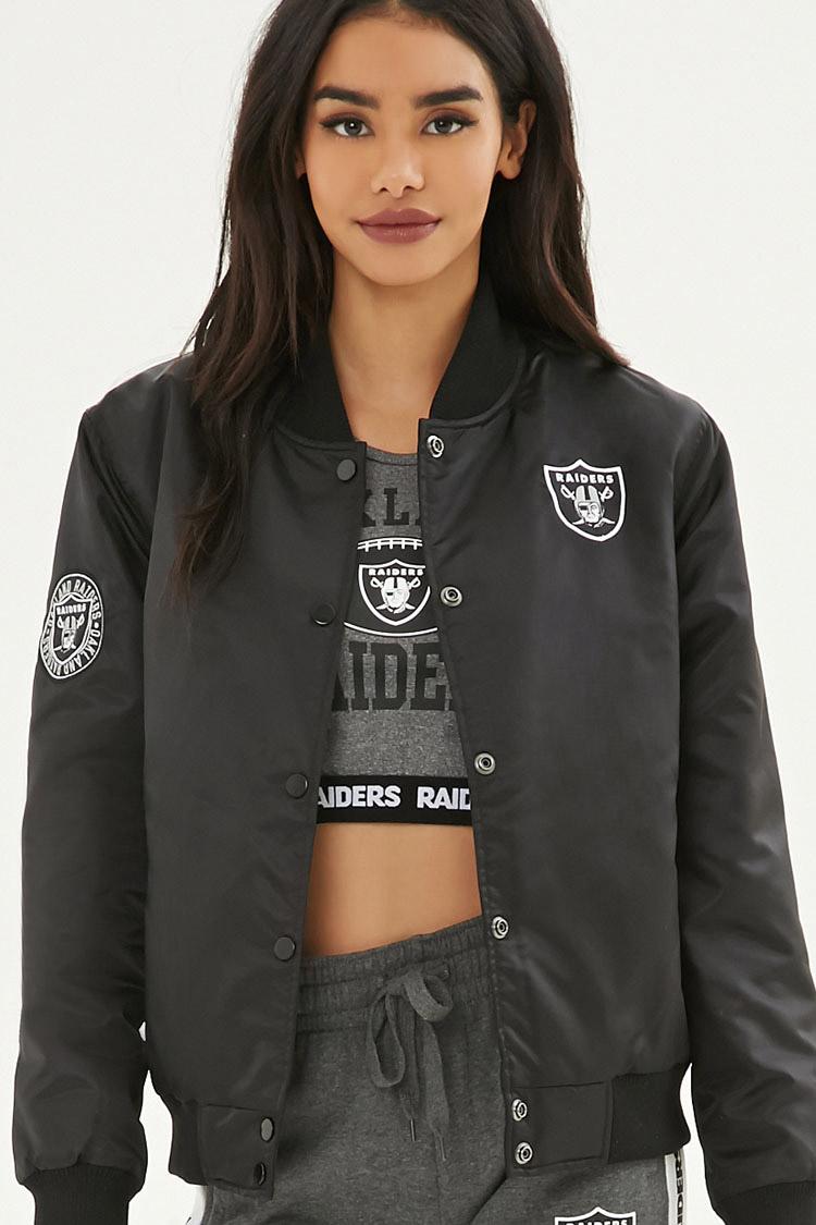 Forever 21 Synthetic Nfl Raiders Bomber Jacket in Black/White (Black) | Lyst