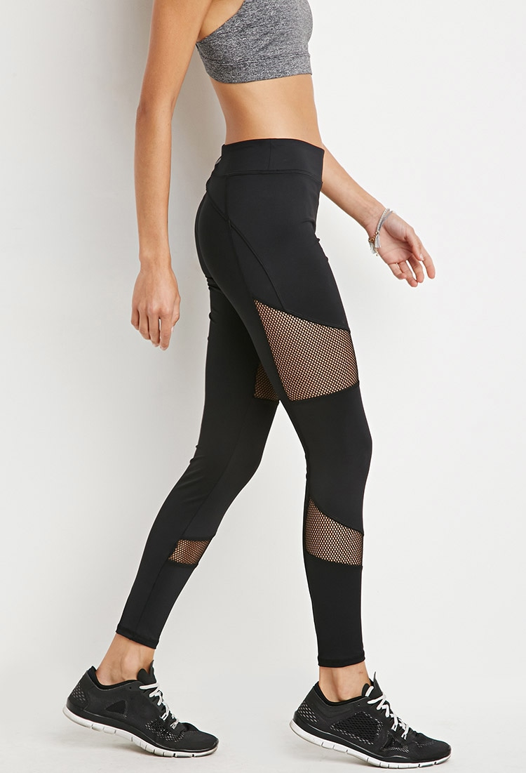 Forever 21 Active Mesh Insert Leggings in Black | Lyst