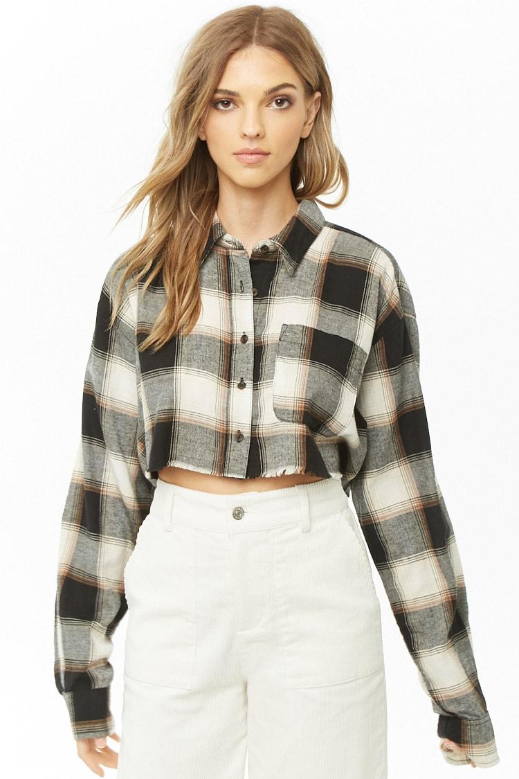 Forever 21 Cropped Plaid Flannel Shirt ...