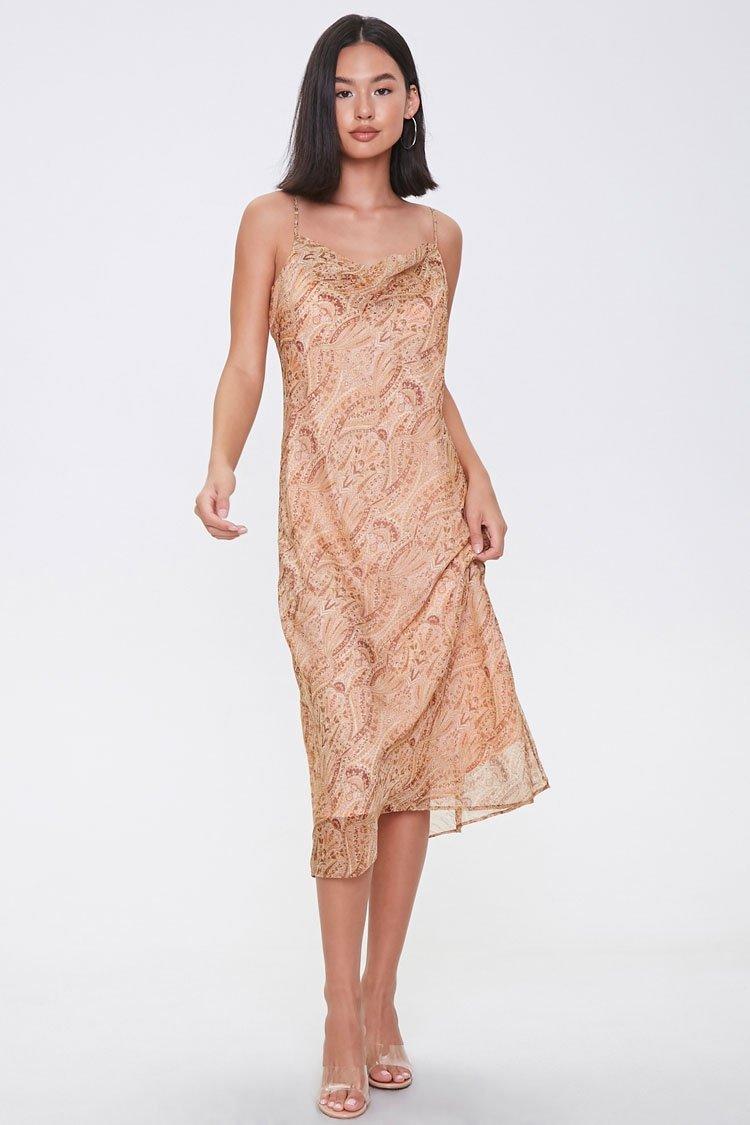 Chiffon Ornate Print Midi Dress in Pink 