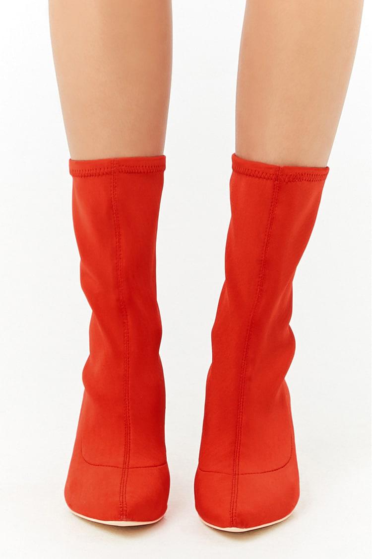 red kitten heel sock boots