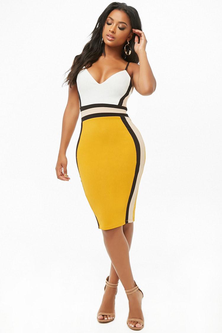 mustard color bodycon dress