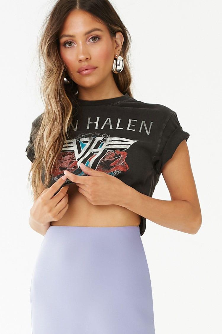 Van Halen Cropped Graphic Tee , Black 