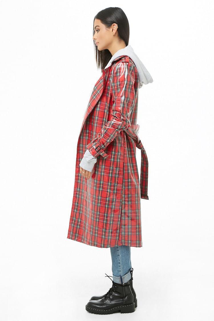 red plaid long coat