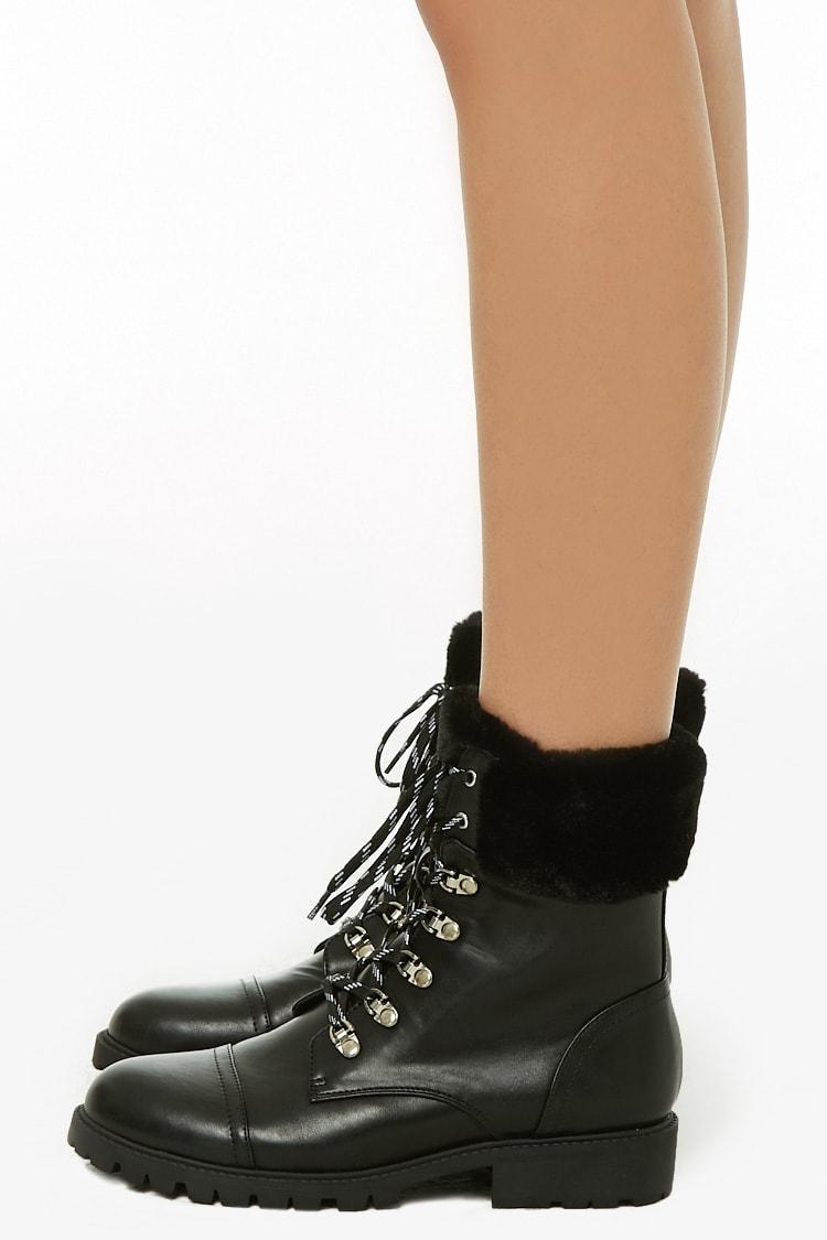 Forever 21 Faux Furtrim Combat Boots , Black Lyst
